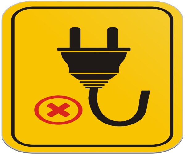 a graphic in the style of a street sign with an electric plug and an x with a circle around it