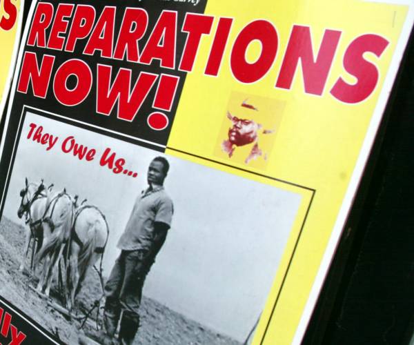 a poster for a reparations now rally