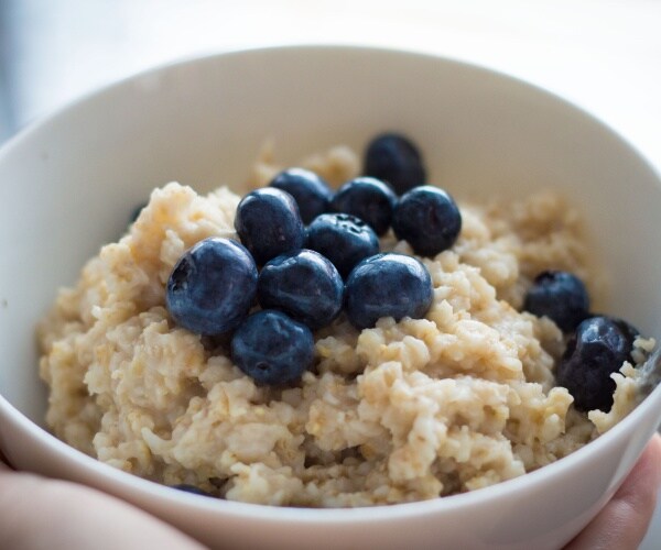 bowl of oatmeal with blueberries