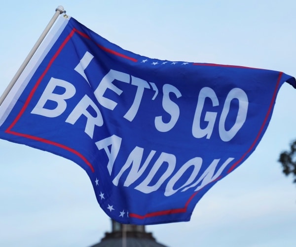 A Let's Go Brandon flag on the east front of the U.S. Capitol