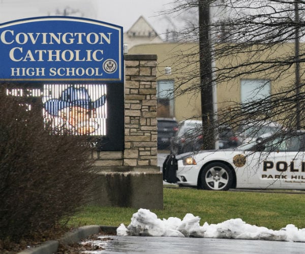 the marquee sign is shown outside of covington catholic high school