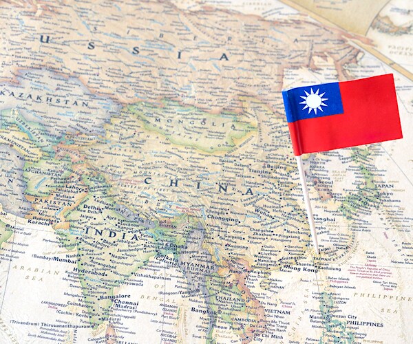 a map of southeast asian with a taiwan flag pin dropped in taiwan