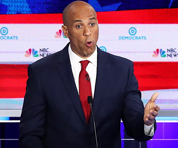 cory booker exults during the first presidential debate