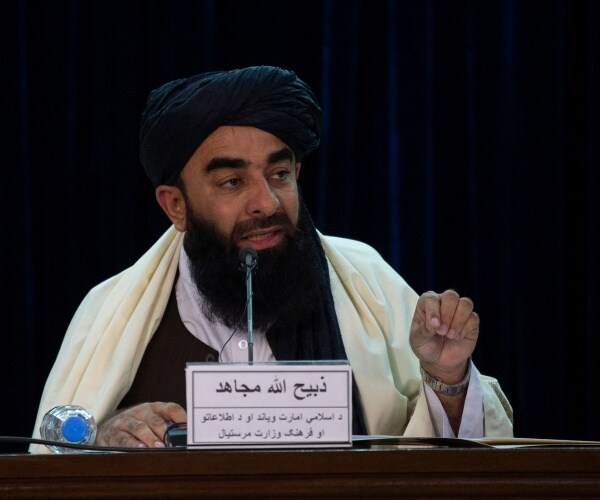 taliban spokesman zabihullah mujahid addresses a press conference