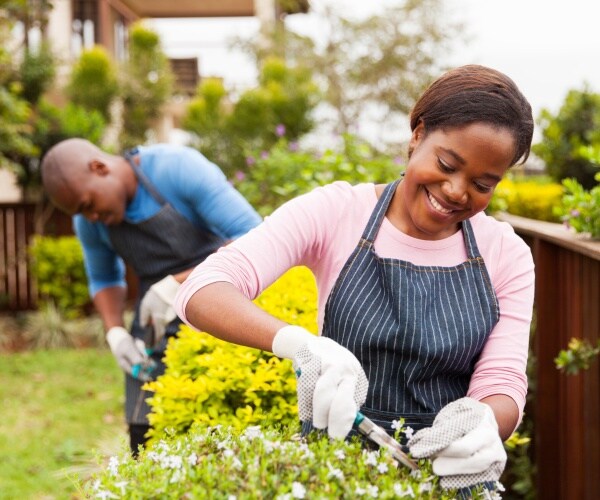 husband and wife gardening