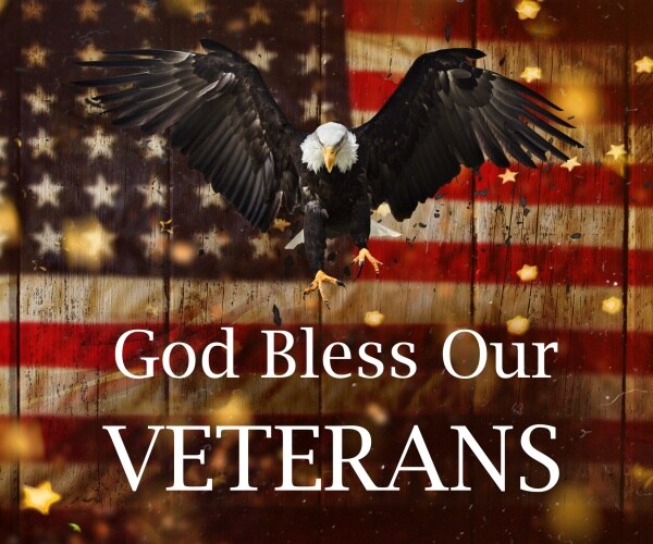 god bless our veterans with eagle and us flag background