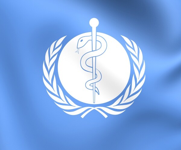 World Health Organization logo on flag