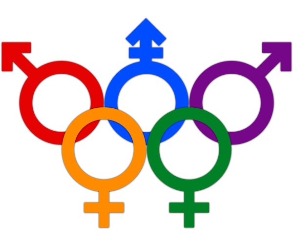 the olympic rings made from the symbols of male female and transgender