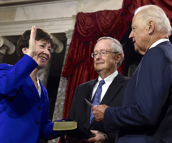 senator susan walsh and husband tom daffron at a 2015 ceremonial swearing-in