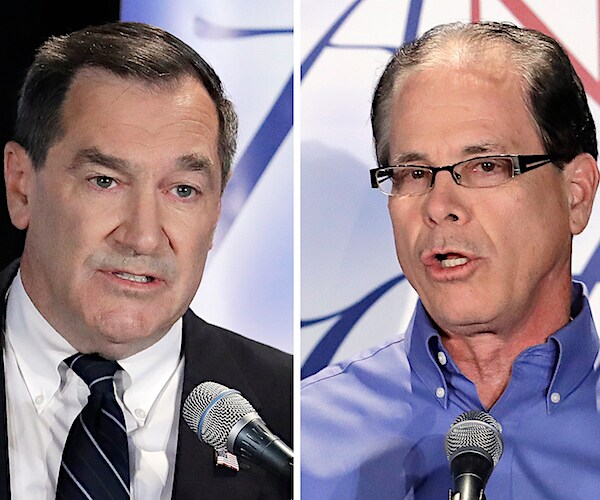 democratic incumbent joe donnelly and republican challenge in a pair of side by side photos