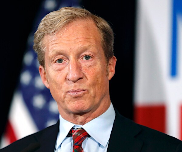 tom steyer stands stoic as he plans his campaign launch announcement