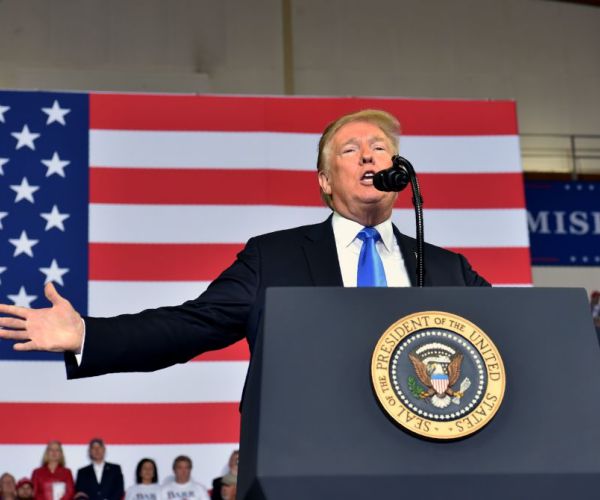 president donald trump speaks during a rally in kentucky. 