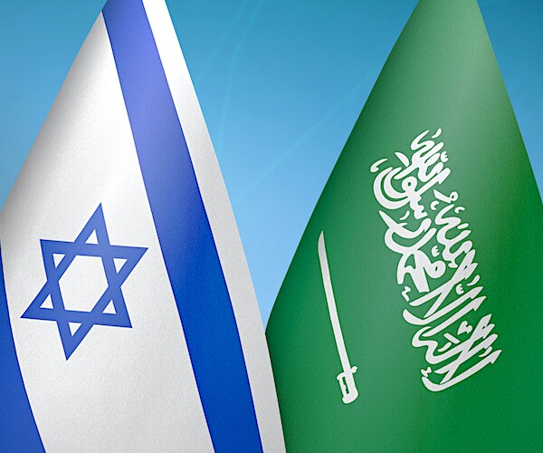 Israel and Saudi Arabia two flags together blue background