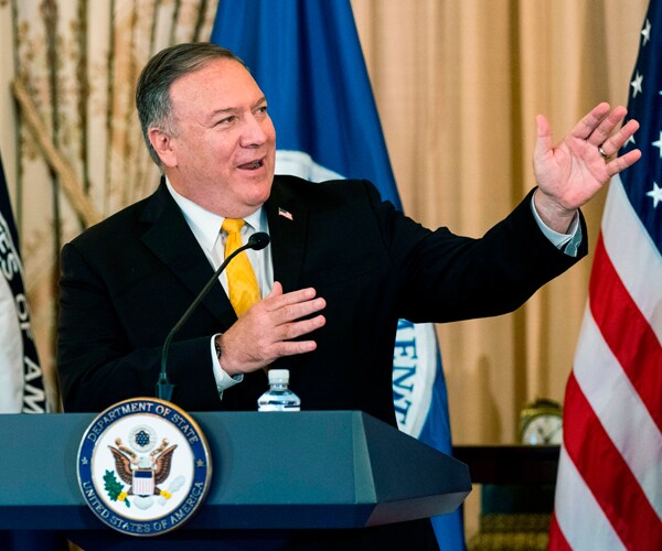 mike pompeo speaks at a state department event