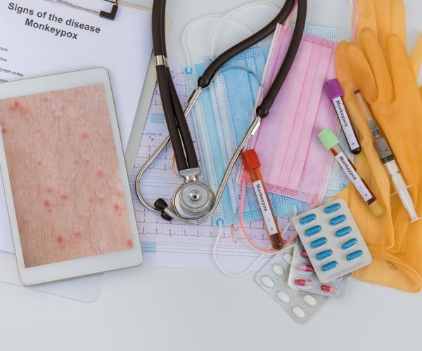 Doctor's supplies for testing for and treating monkeypox