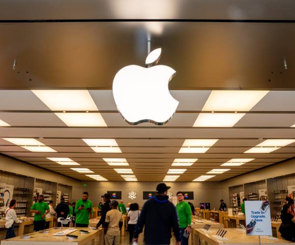 workers and customers in the apple store in towson, maryland