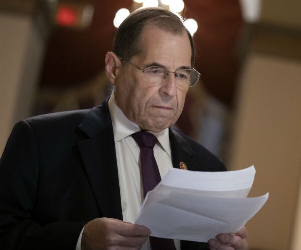 rep. jerrold nadler prepares for a tv news interview at the capitol