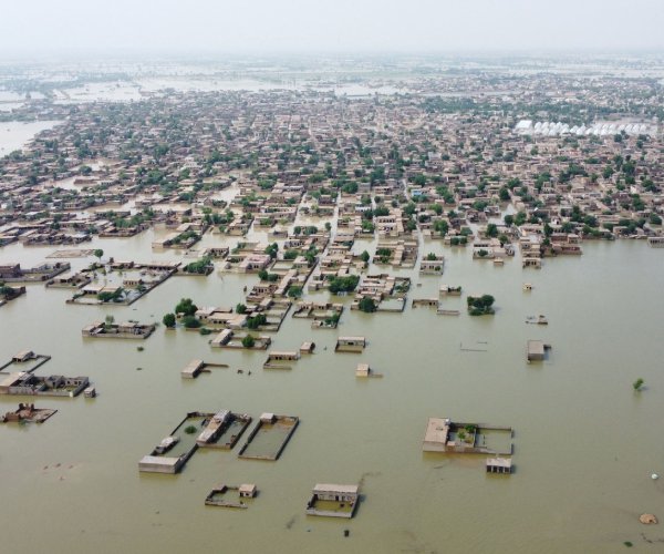 an aerial view shows a flooded residential area in balochistan province in pakistan