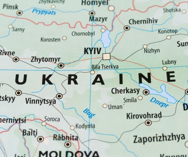 close up shot of ukraine map with green background 