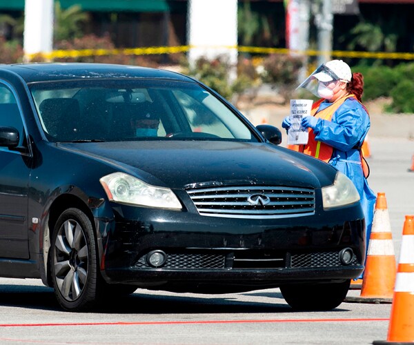 a drive-through coronavirus testing site in california