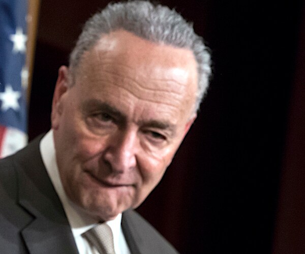 chuck schumer puts his head down as he speaks to reporters outside the senate chamber