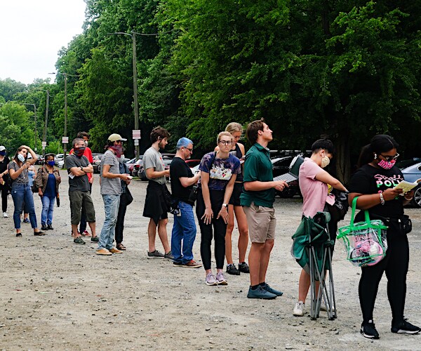 People wait in line to vote in Georgia's Primary Election  in Atlanta, Georgia