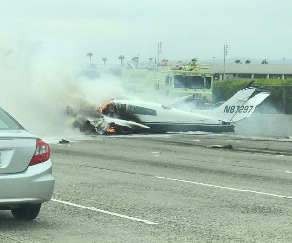 Freeway Small Plane Crash Injures 2 Passengers