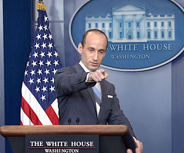 stephen miller delivers remarks at a white house press briefing