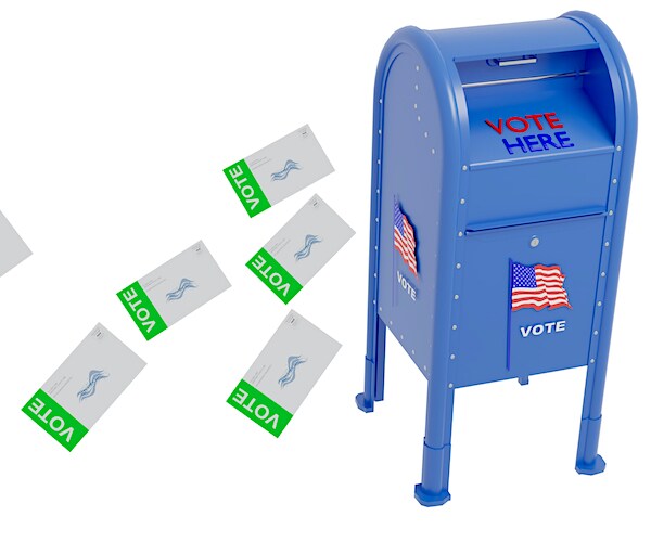 a graphic showing a mailbox and ballots going into it