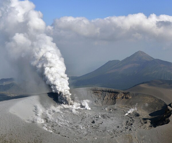 Japan Volcano Eruption in Close-Up From Drone