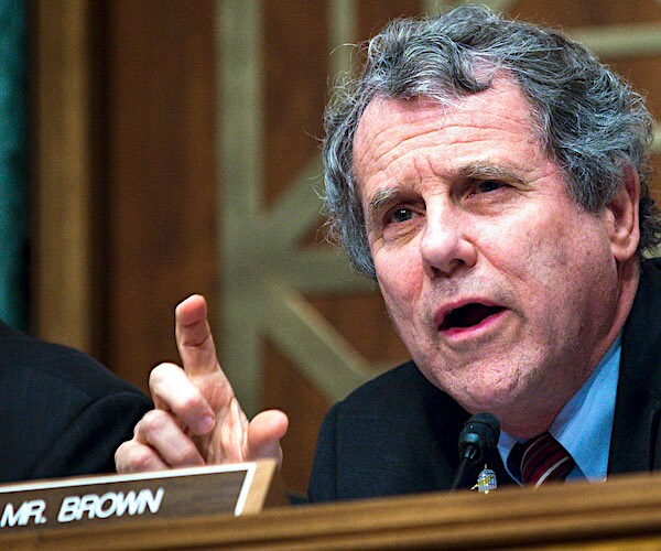 ohio democratic senator sherrod brown speaks during a senate committee hearing