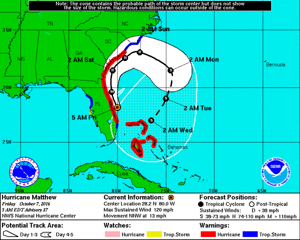 5 am: Hurricane Matthew's Eyewall Nearing Cape Canaveral