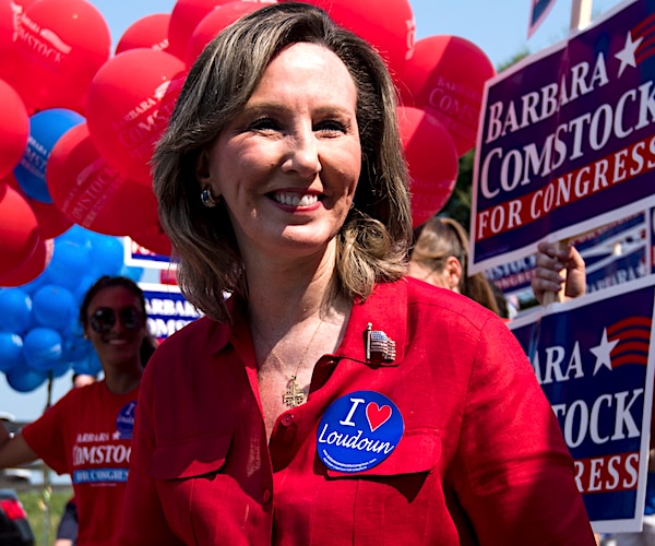 virginia republican barbara comstock smiles during a campaign rally