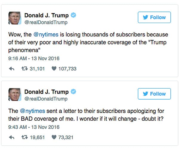 Trump's NY Times Tweets Ding Paper's Coverage, Touch Nerve