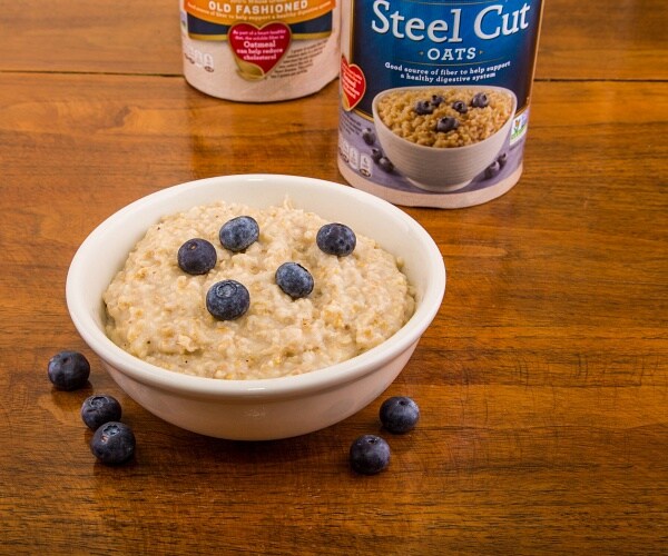 bowl of oatmeal with blueberries