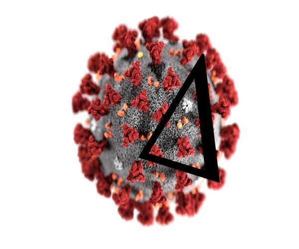 image of the coronavirus with a delta symbol on it