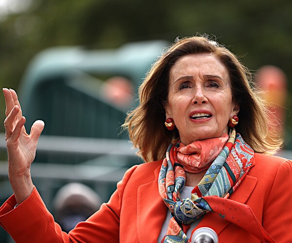 house speaker nancy pelosi gestures in a media appearance to apologize for getting her hair done during a lockdown