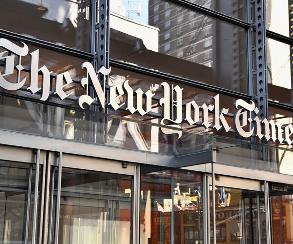 the front of the new york times building is shown