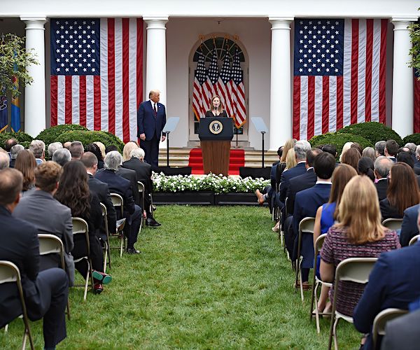 Judge Amy Coney Barrett speaks in the White House Rose Garden, accepting the nominating to the Supreme Court