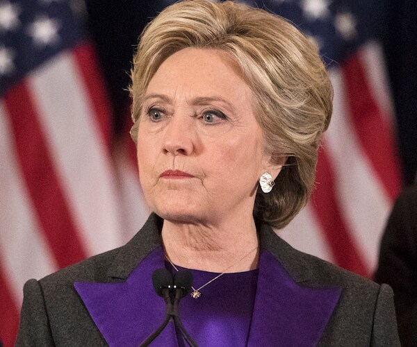 hillary clinton looks to her right, dejected during her 2016 presidential concession speech