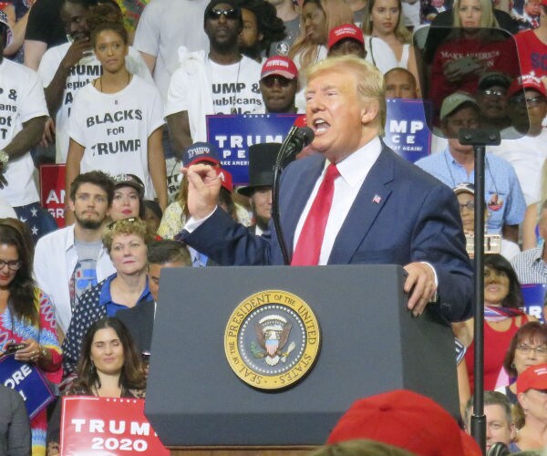 president donald trump makes a campaign speech in orlando