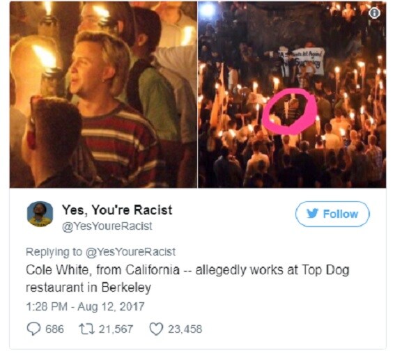 Top Dog Toasts Buns of 'Outed' Charlottesville Protester