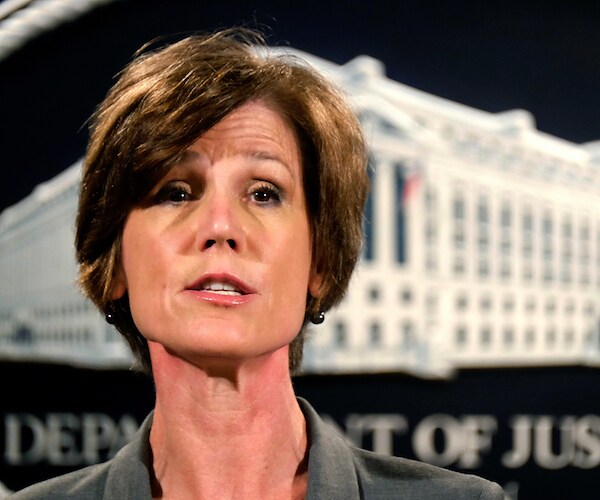 sally yates speaks during a justice department news conference