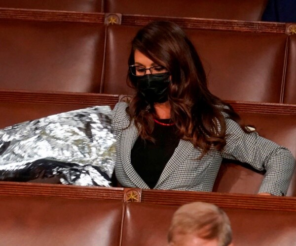 U.S. Rep. Lauren Boebert holding lightweight blanket