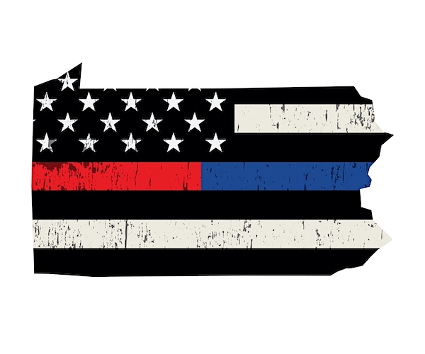 An American flag in the shape of the state of Pennsylvania police and firefighter support illustration