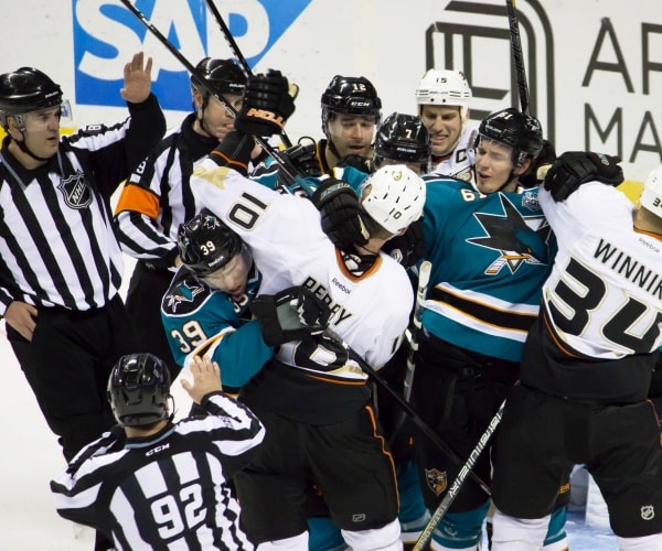 hockey fight during an NHL game