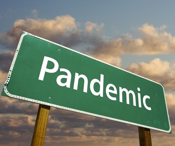 Road sign reads "Pandemic"