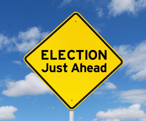 election ahead road sign