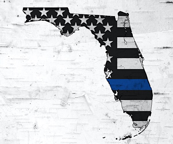 a map of florida with a blue lives matter flag on it