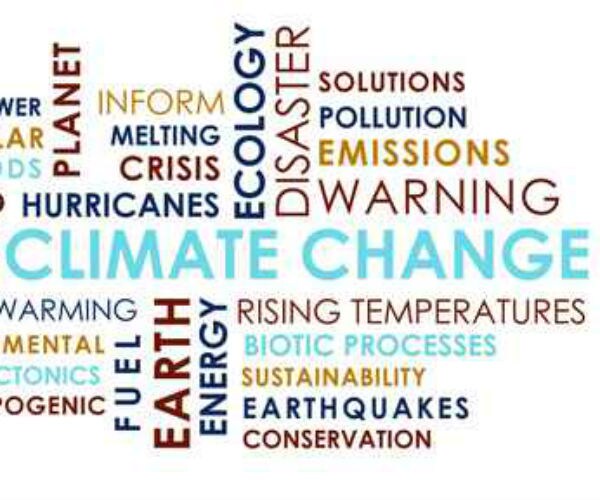 graphic showing the words "climate change" in colorful letters